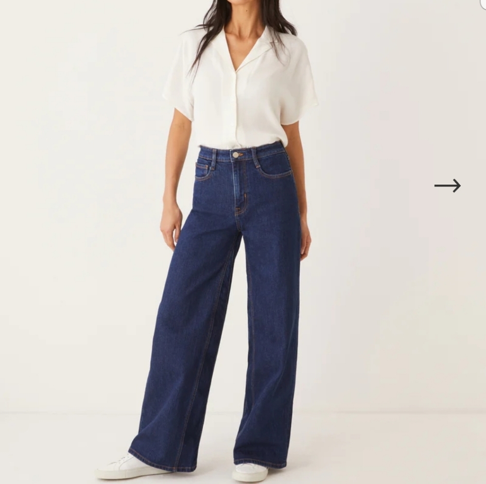Frank & Oak Nina High Rise Wide Leg Jean in Dark Indigo
